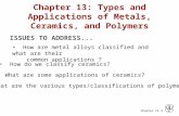 Chapter 13 - 1 ISSUES TO ADDRESS... How are metal alloys classified and what are their common applications ? Chapter 13: Types and Applications of Metals,