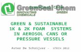 GREEN & SUSTAINABLE 1K & 2K FOAM SYSTEMS IN AEROSOL CANS OR PRESSURE VESSELS Aster De Schrijver - UTECH 2012.