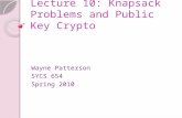 Lecture 10: Knapsack Problems and Public Key Crypto Wayne Patterson SYCS 654 Spring 2010.
