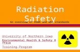 Radiation Safety University of Northern Iowa Environmental Health & Safety Office Training Program An overview of OSHA and UNI standards.