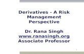 1 Derivatives - A Risk Management Perspective Dr. Rana Singh  Associate Professor .