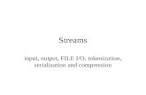 Streams input, output, FILE I/O, tokenization, serialization and compression.