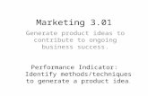 Marketing 3.01 Generate product ideas to contribute to ongoing business success. Performance Indicator: Identify methods/techniques to generate a product.