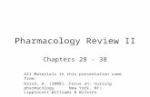 Pharmacology Review II Chapters 28 - 38 All Materials in this presentation come from: Karch, A. (2008). Focus on: nursing pharmacology. New York, NY: Lippincott.