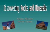 Robin Miller Third Grade  Georgia performance Standards  Rock vs. Mineral  Three Types of rocks –Sedimentary rocks –Metamorphic rocks –Igneous rocks.