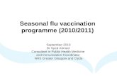 Seasonal flu vaccination programme (2010/2011) September 2010 Dr Syed Ahmed Consultant in Public Health Medicine and Immunisation Coordinator NHS Greater.