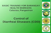 Control of Diarrheal Diseases (CDD) BASIC TRAINING FOR BARANGAY HEALTH WORKERS Calasiao, Pangasinan.