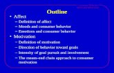 Consumer Behavior Affect and Motivation Outline Affect –Definition of affect –Moods and consumer behavior –Emotions and consumer behavior Motivation –Definition.