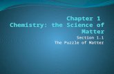 Section 1.1 The Puzzle of Matter. Objectives Classify matter according to its composition Distinguish among elements, compounds, homogeneous mixtures.