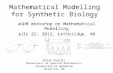 Mathematical Modelling for Synthetic Biology aGEM Workshop on Mathematical Modelling July 22, 2012, Lethbridge, AB Brian Ingalls Department of Applied.