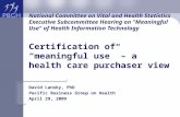 National Committee on Vital and Health Statistics Executive Subcommittee Hearing on "Meaningful Use" of Health Information Technology Certification of.