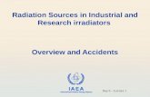 IAEA International Atomic Energy Agency Radiation Sources in Industrial and Research irradiators Overview and Accidents Day 6 – Lecture 1.