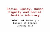 Racial Equity, Human Dignity and Social Justice Advocacy Colour of Poverty – Colour of Change January 2013.