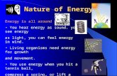 Nature of Energy Energy is all around you. You hear energy as sound, you see energy as light, you can feel energy in wind. Living organisms need energy.