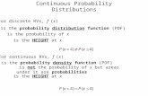 Continuous Probability Distributions For discrete RVs, f (x) is the probability density function (PDF) is not the probability of x but areas under it are.