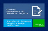 Creating Requirements for SharePoint Projects SharePoint Saturday Virginia Beach January, 2015 Matthew J. Bailey.