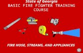 FIRE HOSE, STREAMS, AND APPLIANCES State of Georgia BASIC FIRE FIGHTER TRAINING COURSE.