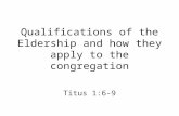 Qualifications of the Eldership and how they apply to the congregation Titus 1:6-9.