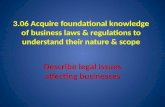 3.06 Acquire foundational knowledge of business laws & regulations to understand their nature & scope Describe legal issues affecting businesses.