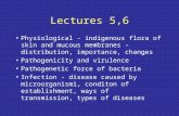 Lectures 5,6 Physiological - indigenous flora of skin and mucous membranes - distribution, importance, changes Pathogenicity and virulence Pathogenetic.