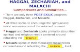 HAGGAI, ZECHARIAH, and MALACHI Comparisons and Similarities…  There are only three POST-EXILIC prophets: Haggai, Zechariah, and Malachi.  All three spoke.