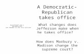 A Democratic- Republican takes office What changes does Jefferson make when he takes office? How does Marbury v. Madison change the supreme court?
