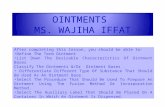 OINTMENTS MS. WAJIHA IFFAT After completing this lesson, you should be able to: Define The Term Ointment List Down The Desirable Characteristics Of Ointment.