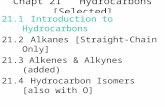 Chapt 21 Hydrocarbons [Selected] 21.1 Introduction to Hydrocarbons 21.2 Alkanes [Straight-Chain Only] 21.3 Alkenes & Alkynes (added) 21.4 Hydrocarbon Isomers.