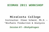 BIOMAN 2011 WORKSHOP MiraCosta College Instructor: Elmar Schmid, Ph.D. “Biofuels Production & Analysis” Session #1 – Biohydrogen.