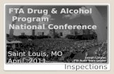 Collection Site Inspections FTA Drug & Alcohol Program National Conference Joseph Lofgren FTA Audit Team Leader Saint Louis, MO April, 2011.