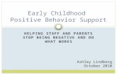 HELPING STAFF AND PARENTS STOP BEING NEGATIVE AND DO WHAT WORKS Early Childhood Positive Behavior Support Ashley Lindberg October 2010.