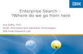 Enterprise Search – Where do we go from here? Aya Soffer, PhD DGM, Information and Interaction Technologies IBM Haifa Research Lab.