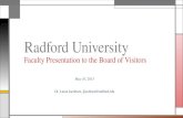 May 10, 2013 Dr. Laura Jacobsen, ljacobsen@radford.edu Radford University Faculty Presentation to the Board of Visitors.