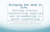 Bringing the dead to life. Telling stories, constructing legacies and re-membering in grief counselling Lorraine Hedtke MSW, LCSW, PhD California State.
