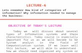 Lets remember How kind of categories of information? Why information needed to manage the business: LECTURE-6 OBJECTIVE OF TODAY’S LECTURE Today we will.