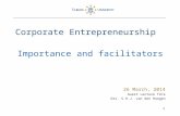 Corporate Entrepreneurship 26 March, 2014 Guest Lecture TU/e Drs. S.H.J. van den Hoogen Importance and facilitators 1.