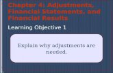 Chapter 4: Adjustments, Financial Statements, and Financial Results Learning Objective 1 Explain why adjustments are needed. 4-1.