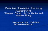 1 Precise Dynamic Slicing Algorithms Xiangyu Zhang, Rajiv Gupta and Youtao Zhang Presented By: Krishna Balasubramanian Presented By: Krishna Balasubramanian.