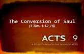 The Conversion of Saul (1 Tim. 1:12-16). Persecuting disciples, Acts 9:1-2; 22:3-5; 26:9-12 Persecuting disciples, Acts 9:1-2; 22:3-5; 26:9-12 – Zeal.