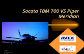Socata TBM 700 VS Piper Meridian. There is no compromise with the TBM 700 The TBM 700 goes faster and farther than the Meridian; while carrying more passengers.