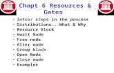 Chapt 6 Resources & Gates Intro/ steps in the process Distributions...What & Why Resource Block Await Node Free node Alter node Group block Open Node Close.
