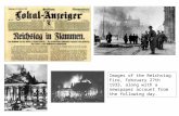 Images of the Reichstag Fire, February 27th 1933, along with a newspaper account from the following day.