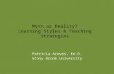 Myth or Reality? Learning Styles & Teaching Strategies Patricia Aceves, Ed.D. Stony Brook University.