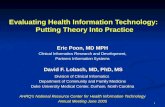 1 Evaluating Health Information Technology: Putting Theory Into Practice Eric Poon, MD MPH Clinical Informatics Research and Development, Partners Information.