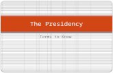 Terms to Know The Presidency. Acting President person who temporarily fills the role of an organization's president, either when the real president is.