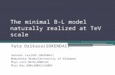 The minimal B-L model naturally realized at TeV scale Yuta Orikasa(SOKENDAI) Satoshi Iso(KEK,SOKENDAI) Nobuchika Okada(University of Alabama) Phys.Lett.B676(2009)81.