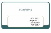 Budgeting ACG 2071 Chapter 21 Module 9 Fall 2007.