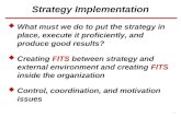 1 Strategy Implementation  What must we do to put the strategy in place, execute it proficiently, and produce good results?  Creating FITS between strategy.