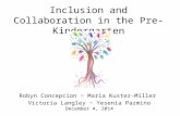 Inclusion and Collaboration in the Pre-Kindergarten Robyn Concepcion ~ Maria Kuster-Miller Victoria Langley ~ Yesenia Pazmino December 4, 2014.