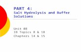 PART 4: Salt Hydrolysis and Buffer Solutions Unit 08 IB Topics 8 & 18 Chapters 14 & 15.
